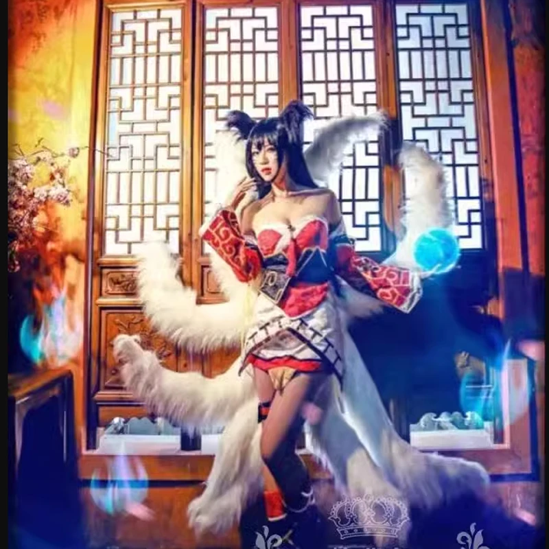 Game LOL Ahri The Nine-Tailed Fox Cosplay White Tail 80cm 100cm Big Tail Women Halloween Party Carnival Roleplay Props Fox Tail