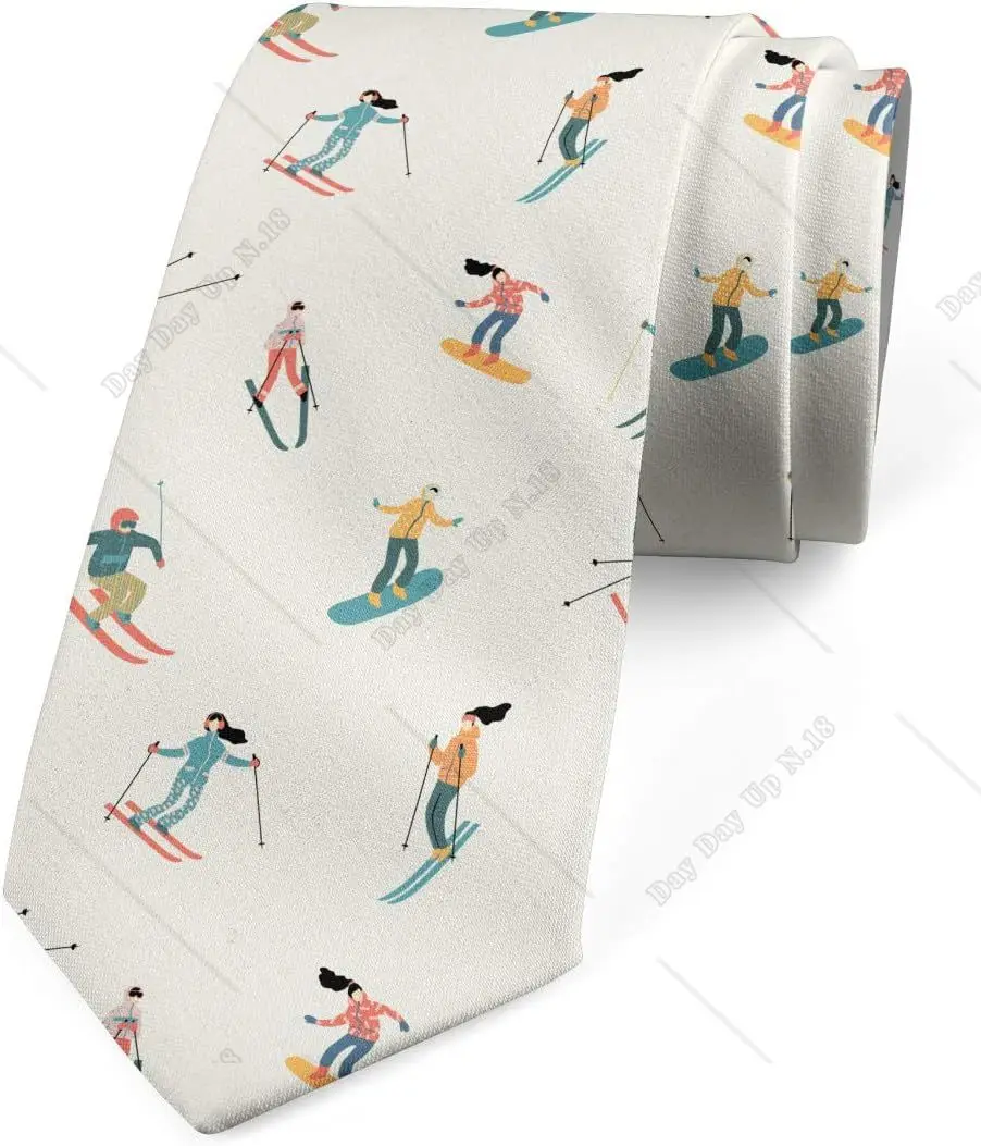 Necktie Snowboard Winter Sports Themed Blue White Print One Size Sports Style Mens Ties Gift Christmas Present