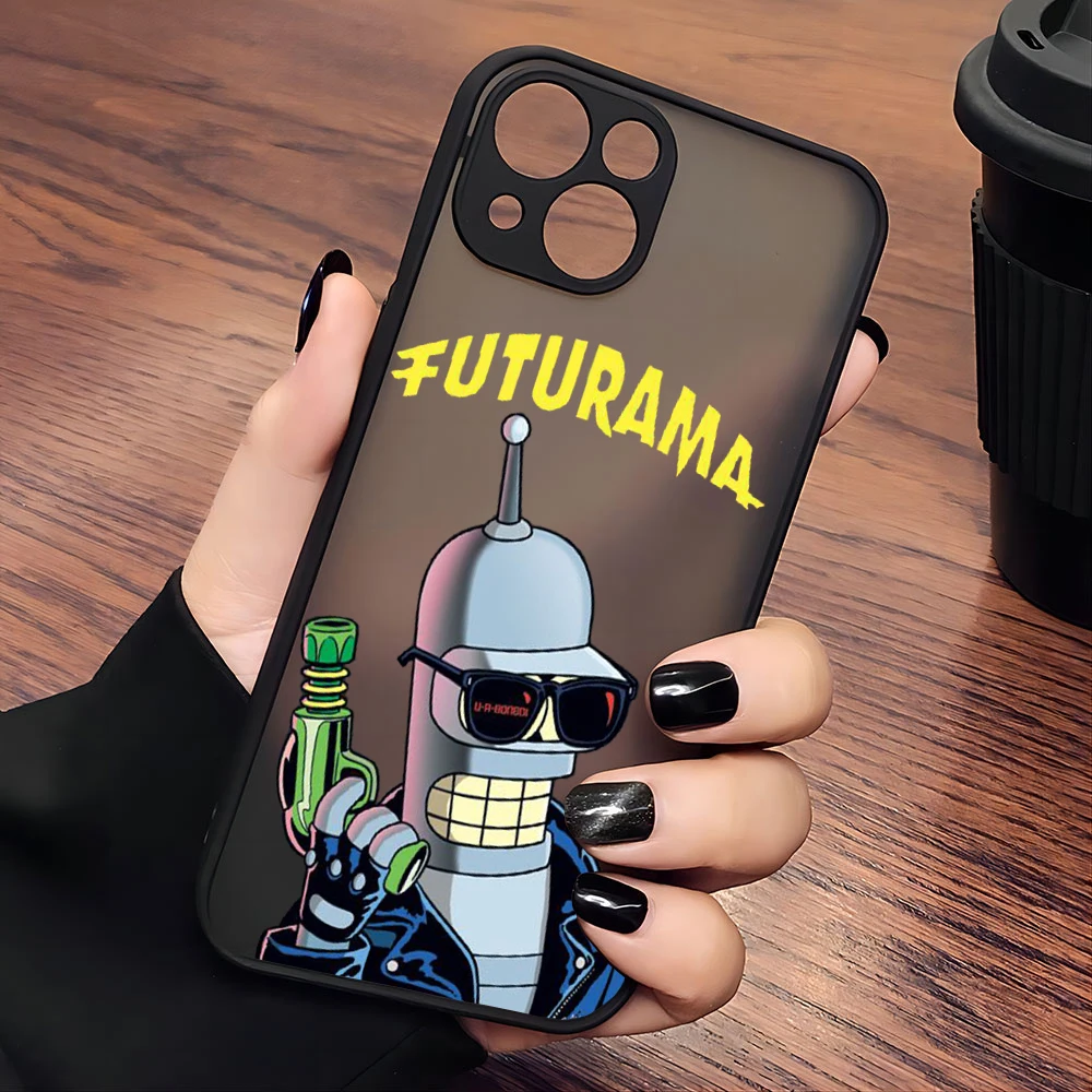 Cartoon Futuramas Bender Phone Case For iPhone 15 14 13 12 11 Mini Pro Max X XR XSMax 7 8 Plus Matte Transparent Back Cover