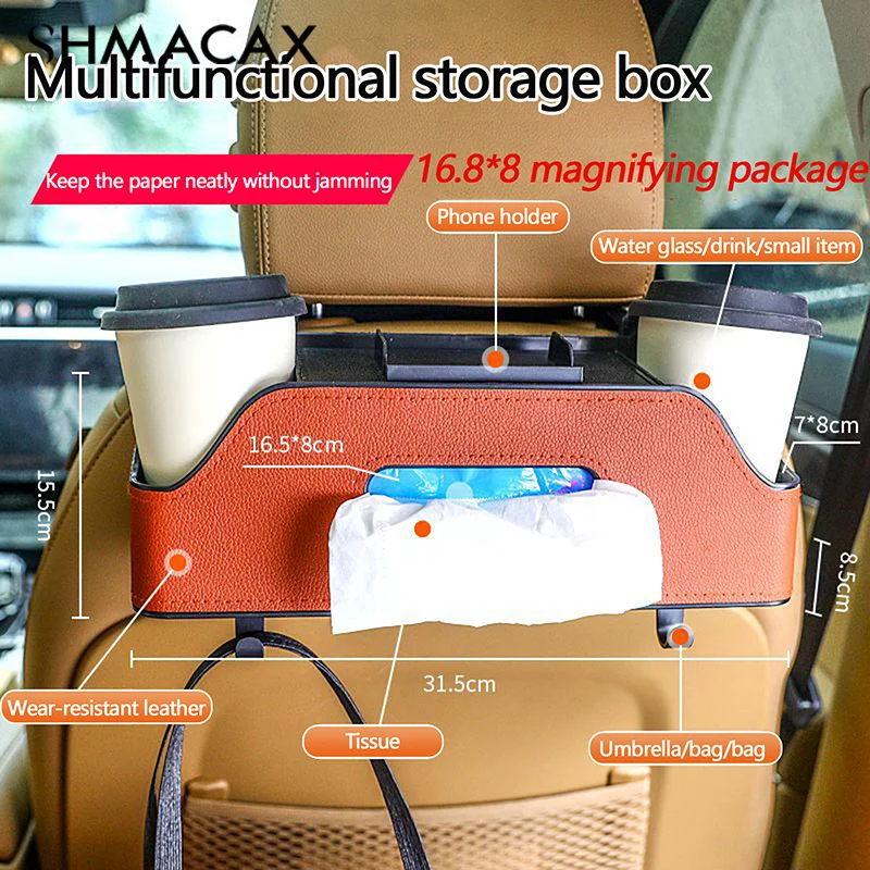 3 In 1 Car Seat Back Cup Holder Storage Box Phone Holder Tissue Box With Straps Auto Backseat Organizer For Auto Interior