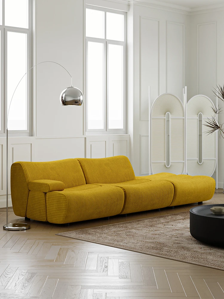 

French cream wind corduroy fabric sofa designer living room home straight row module combination bamboo sofa