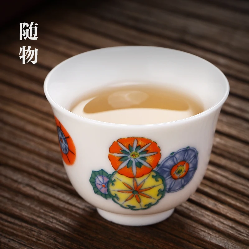 Doucai Leather Ball Flower Kung Fu Tastg Household Small Cup Sgle Ceramic Set Tea Makg White