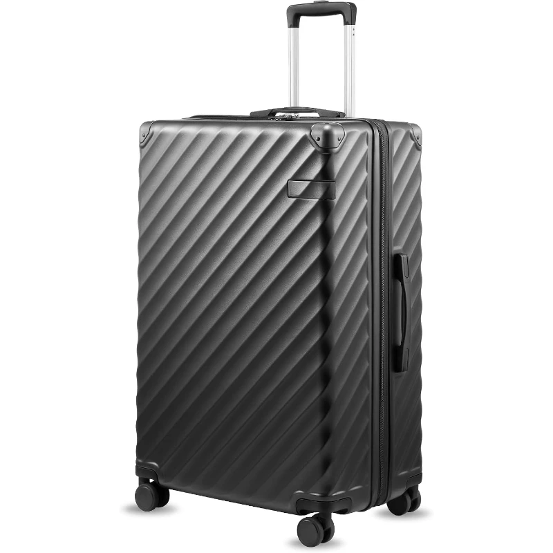 28 Inch Expandable Hardside Luggage with Spinner Wheels KVC Large Checked Suitcase Charcoal Metallic 105-113L