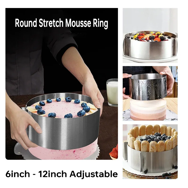 

Adjustable Mousse Ring & Cake Collar Surround Film Lining Ring Molds 3D Round Baking Mould Kitchen Dessert Decorating Tools