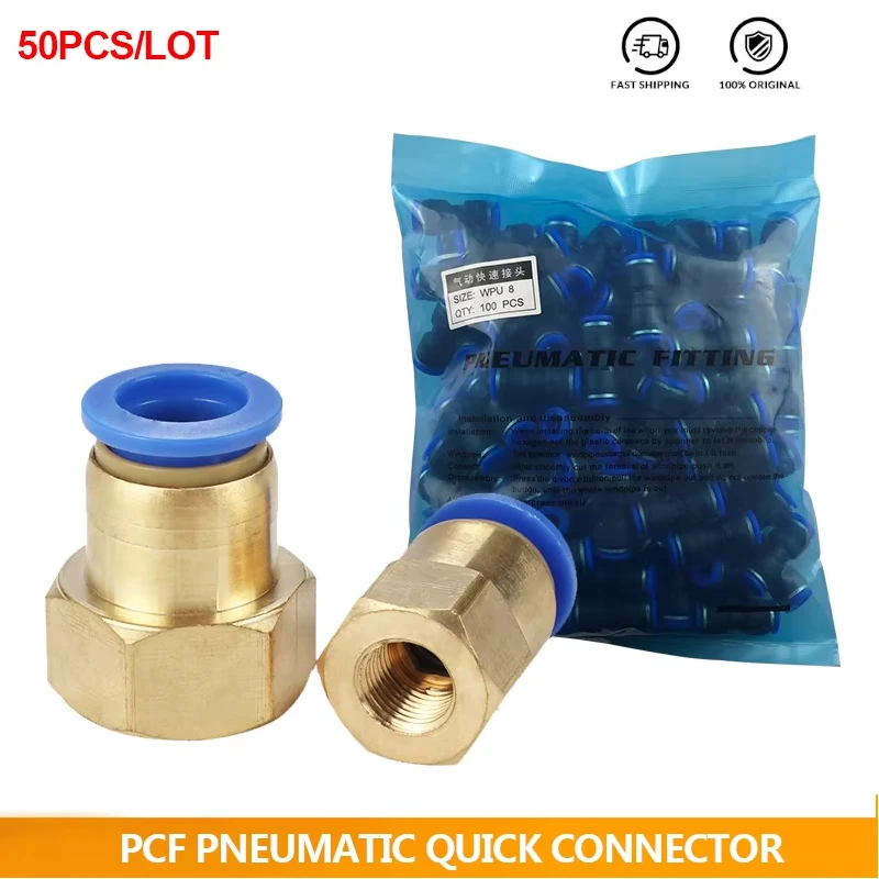 

50pcs/lot Pneumatic connector PCF 4mm-12mm fitting thread 1/8" 1/4" 3/8" 1/2" air tube Thread Female Straight Air Fitting