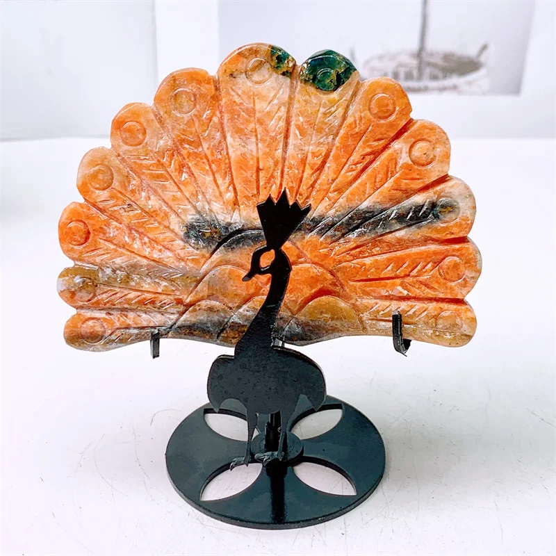 

Natural Sunstone Peacock Crystal, Fashion Gemstone, Animal Carving Crafts, Fengshui Decorations, Gift, 1Pc