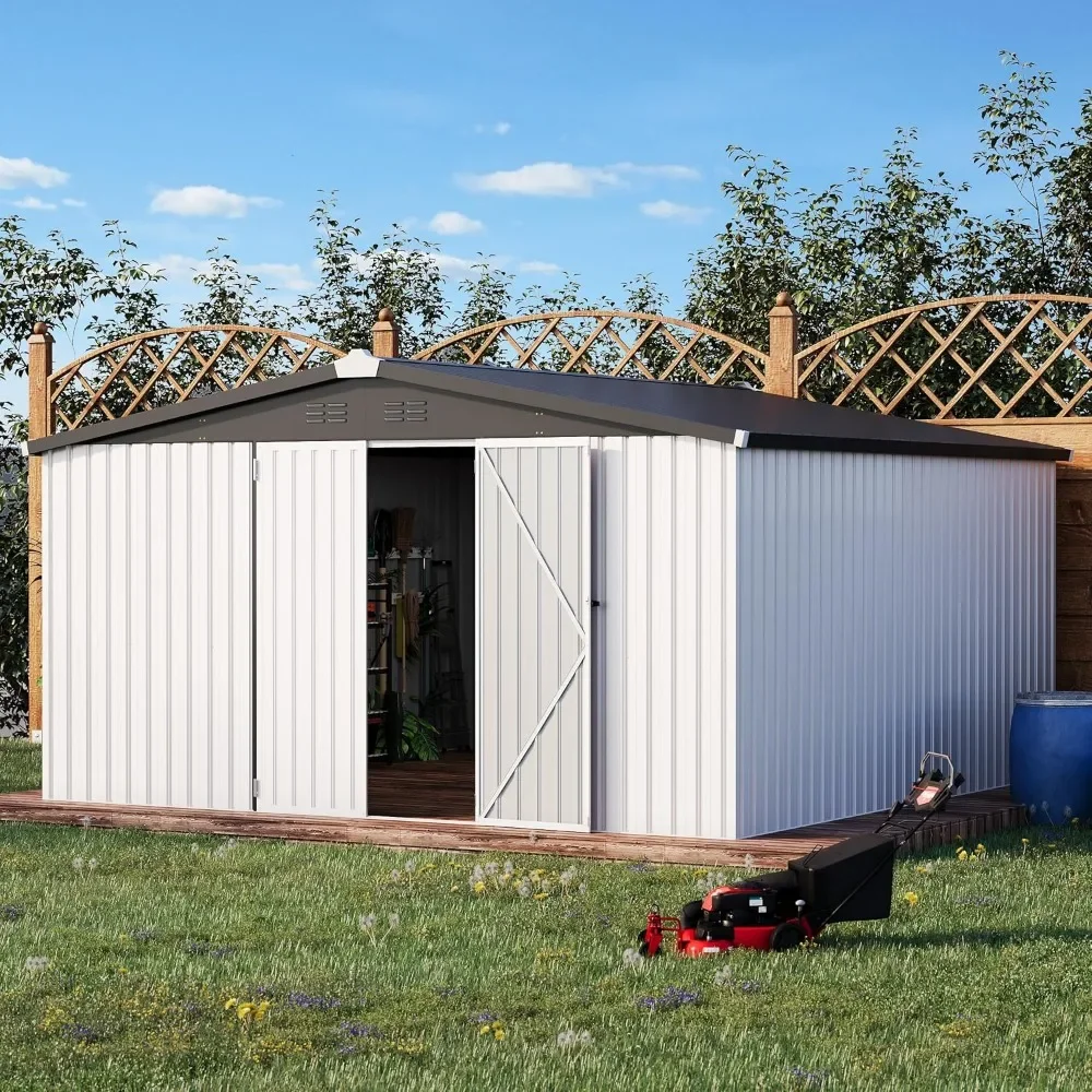 

10' x 10' Outdoor Storage Clearance, Large Metal Garden Yard Steel with Design of Lockable Doors, Tool