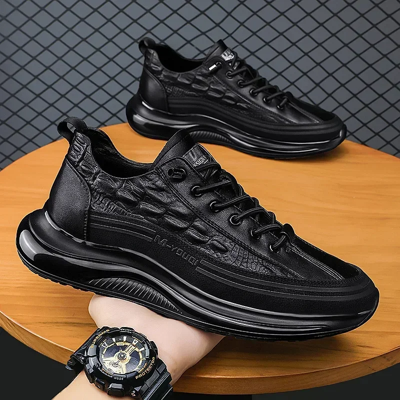 

Men's Retro Leather Shoes Men's Genuine Leather Casual Sneakers Alligator Pattern Platform Shoes Men