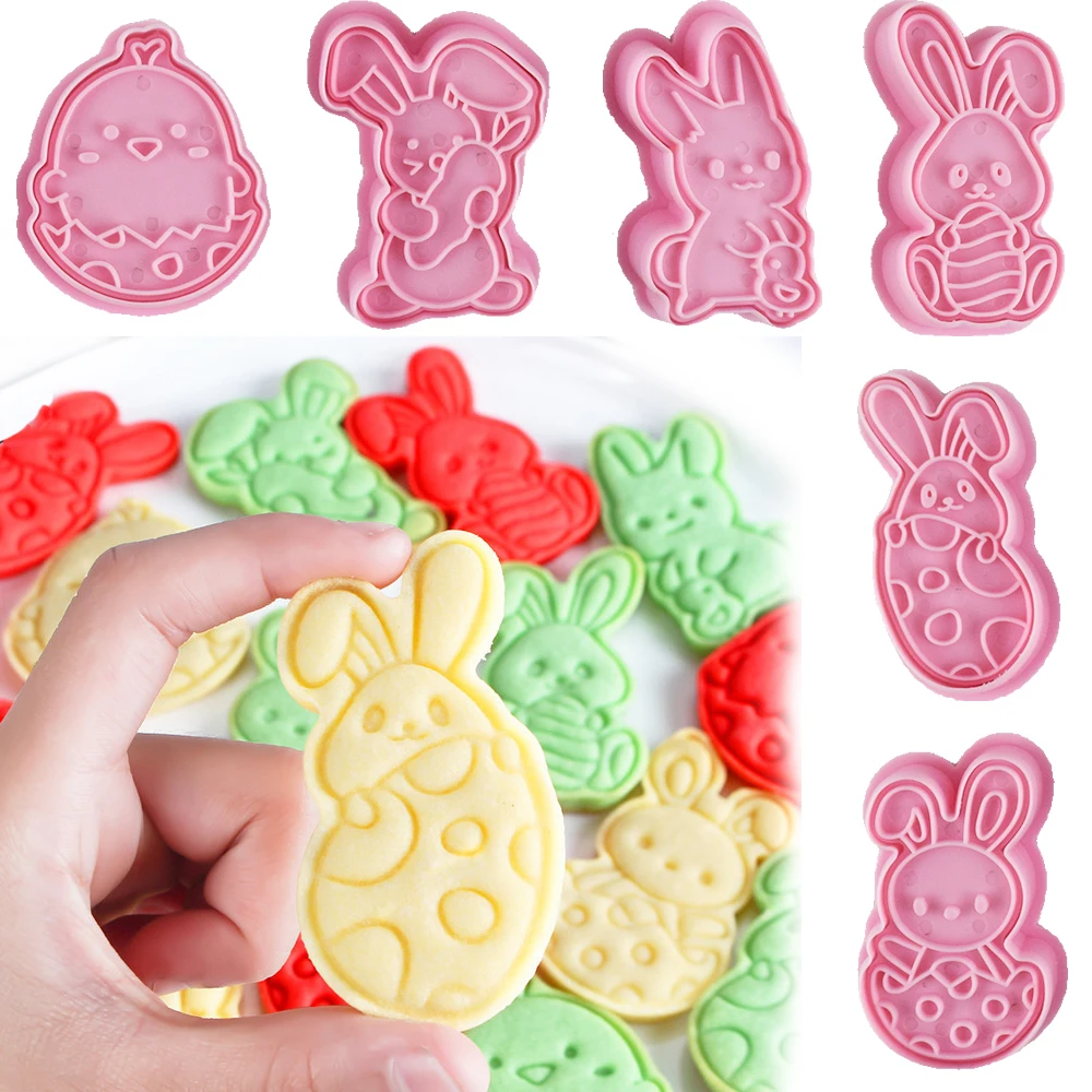 Cookie Cutter Farm Animal Cat Rabbit Shape Dough Stamp Plastic Pressable Biscuit Mold Confectionery Baking Baker Pastry Tools