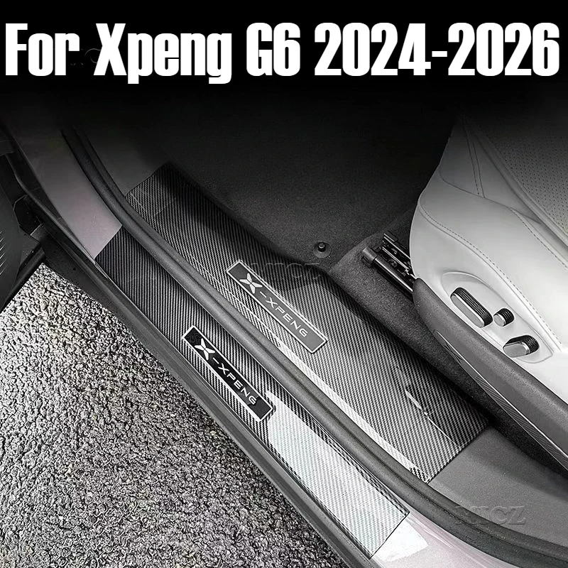 

Для Xpeng G6 2024 2025 2026 Углеродное волокно ABS Защитная крышка на порог передней и задней двери, защита от ударов педали, внутренняя полоса, порог