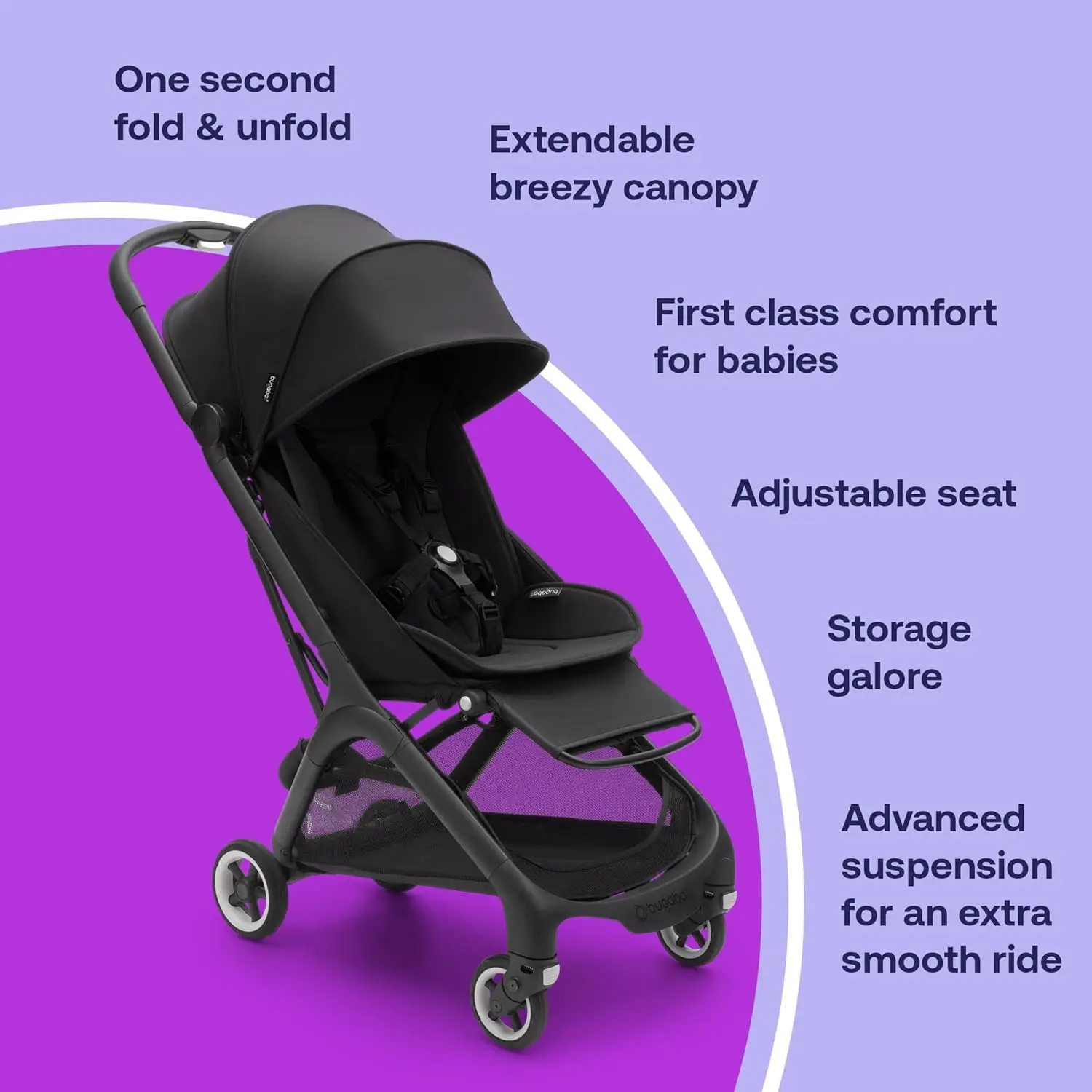 1 Second Fold Ultra-Compact Stroller - Lightweight & Compact - Great for Travel - Midnight Black