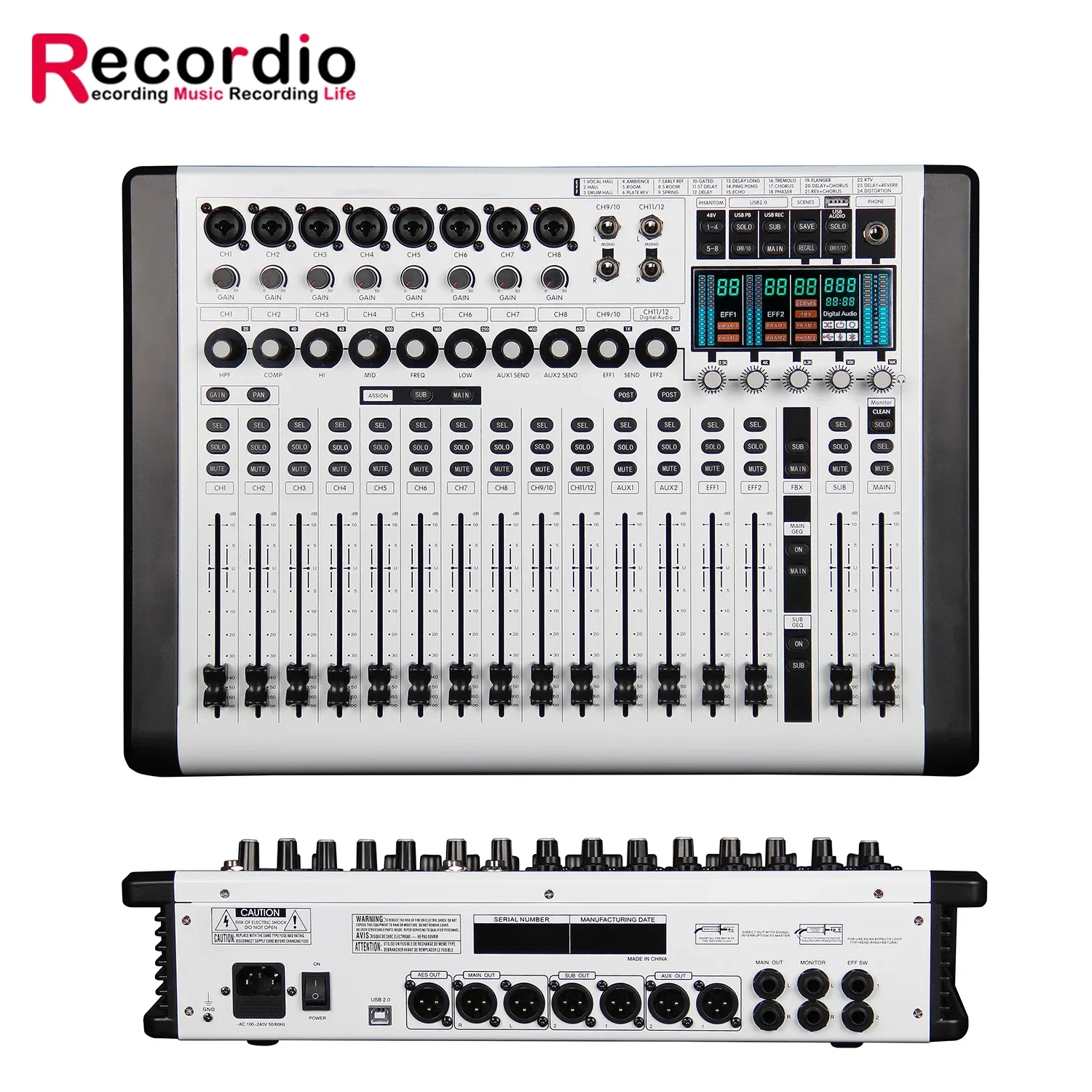 GAX-D12 Dual Effectors 24 Bit 192KHZ DSP Digital Mixer USB Recording PC Color Big LCD Display for Studio Stage Performance