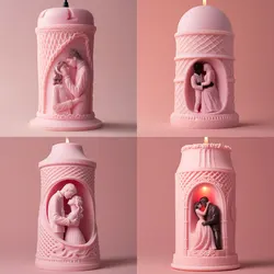 Romantic Human Couple Cylinder Silicone Candle Mold Lattice Relief Lover Soap Mould Wedding Decor Valentine's Day Chocolate Gift