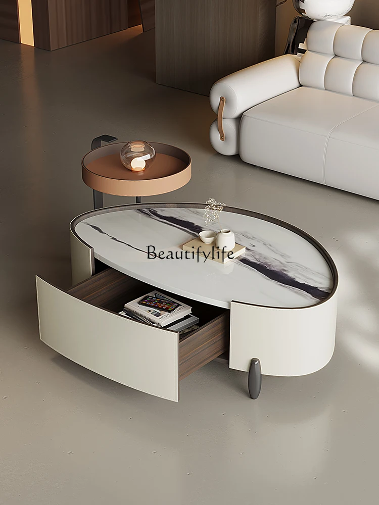 Special-Shaped Tea Table Combination Living Room Home Modern Minimalist Saddle Leather Microlite Tea Table