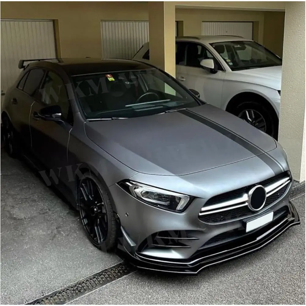 

ABS Gloss Black Front Bumper Lip Spoiler For Mercedes Benz A Class W177 A180 A200 A35 AMG 2019-2023 Car Modification