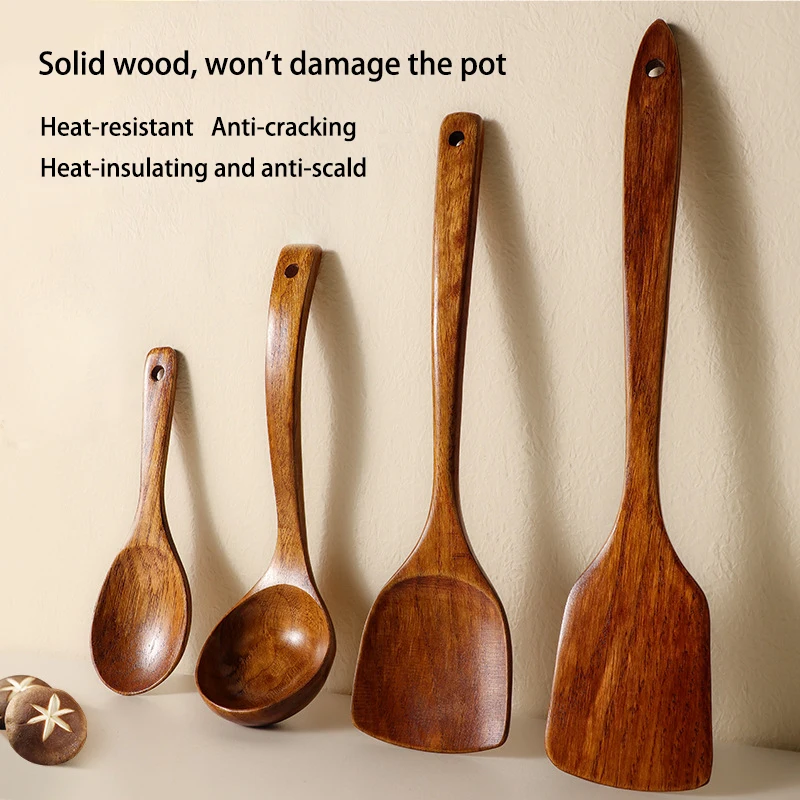 

5Pcs Spatula, soup spoon, kitchenware set, stir-frying spatula, pot spatula, cooking wooden spatula, spoon, wok