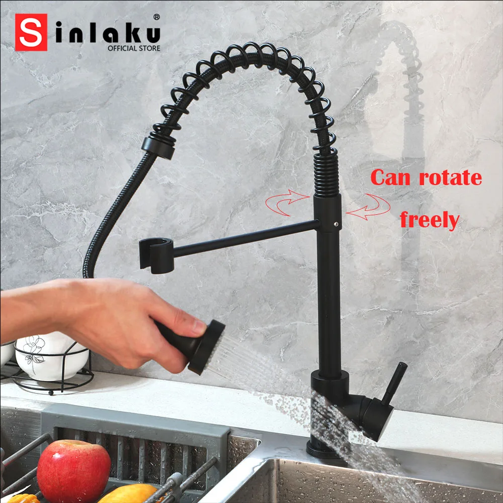 

SINLAKU Deck Mounted Kitchen Faucet Spring Design 360°Swivel With Pull Down Stream & Rainfall Hot And Cold Water Sink Mixer Tap