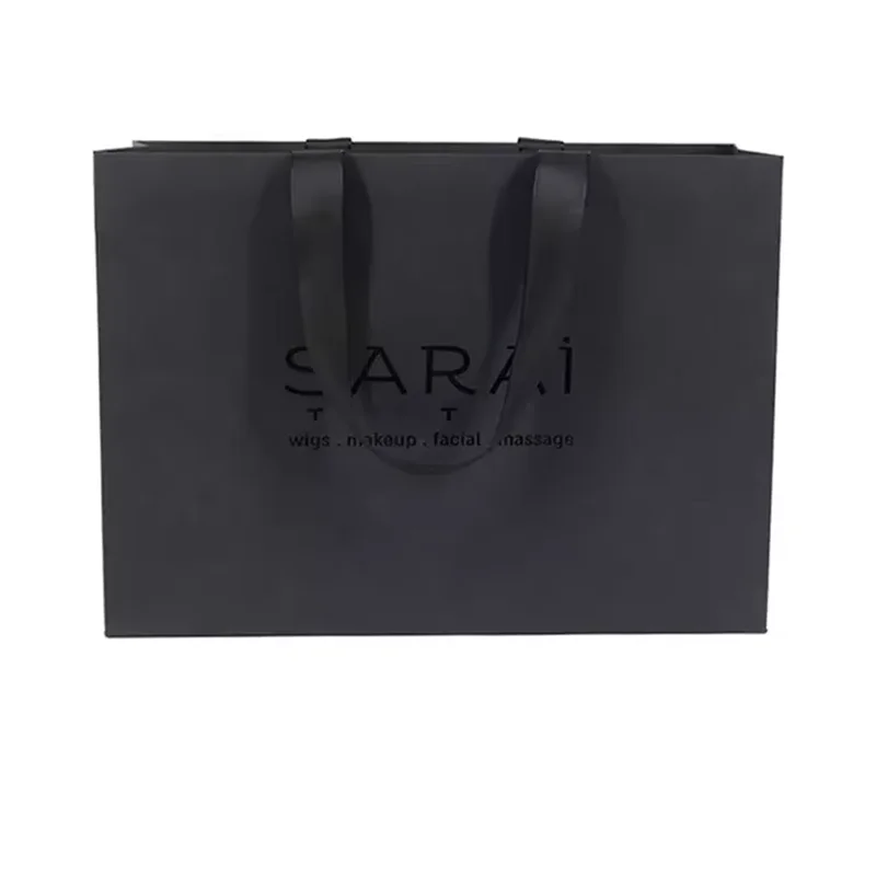 Wholesale Custom Logo Gold Foil Logo Luxury Black Gift Bags Cardboard Paper Bags Shopping Bags