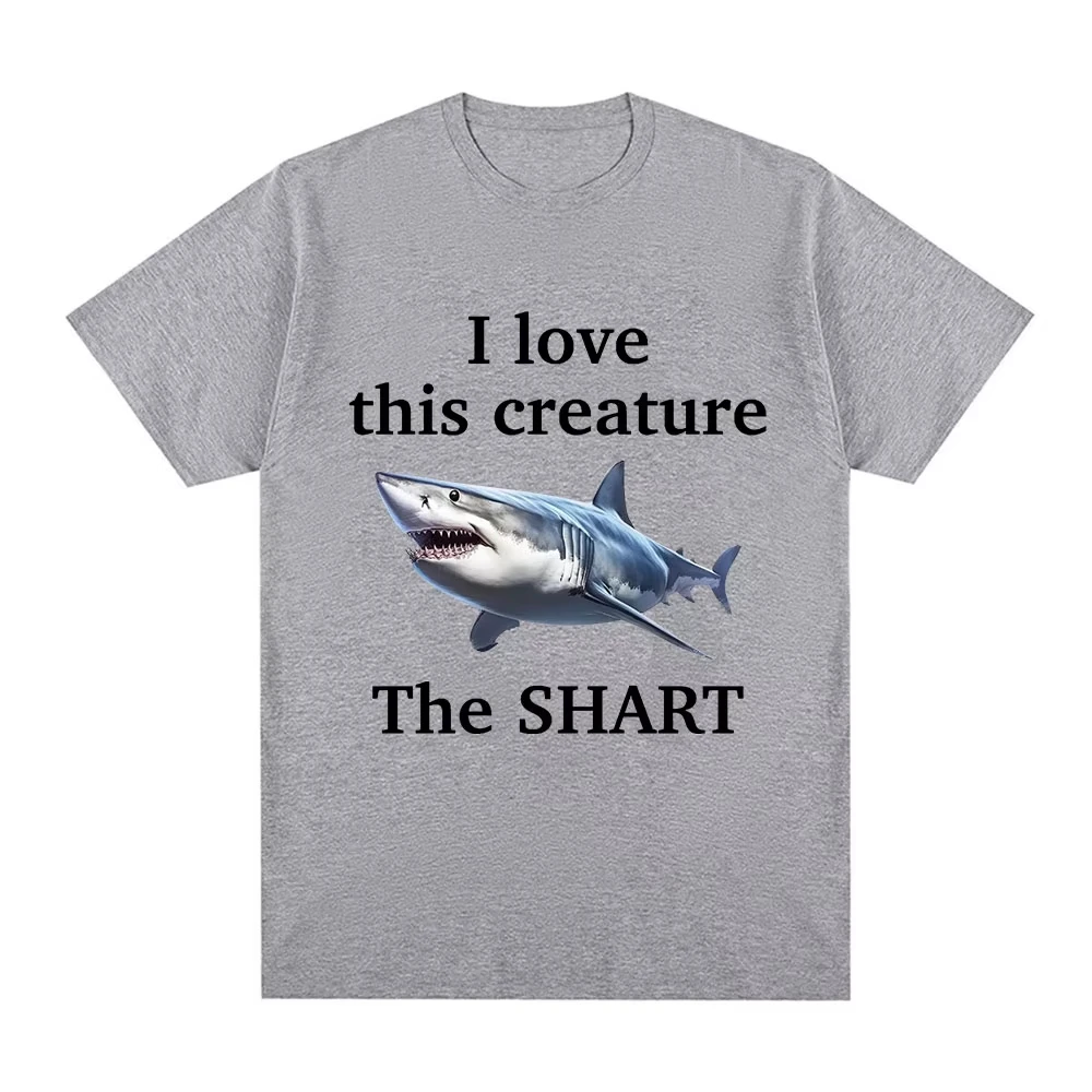 Ladies' Fashionable Short Sleeved Cotton Oversized Short Sleeved T-shirt, I Love This Biological Shart Shark Funny Meme T-shirt