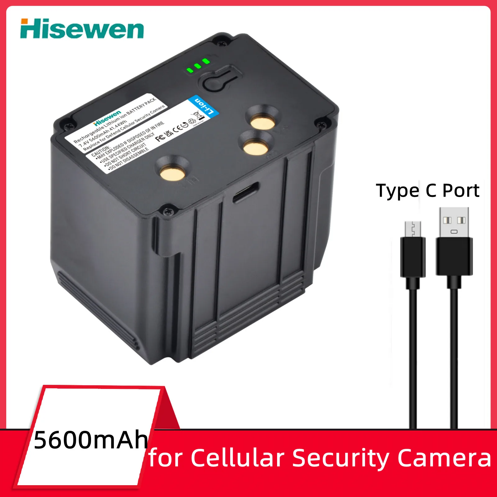 

1Pcs 5600mAh Battery for Cellular Security Camera Rechargeable Lithium-Ion Battery Compatible with Defend Cellular Security Cam