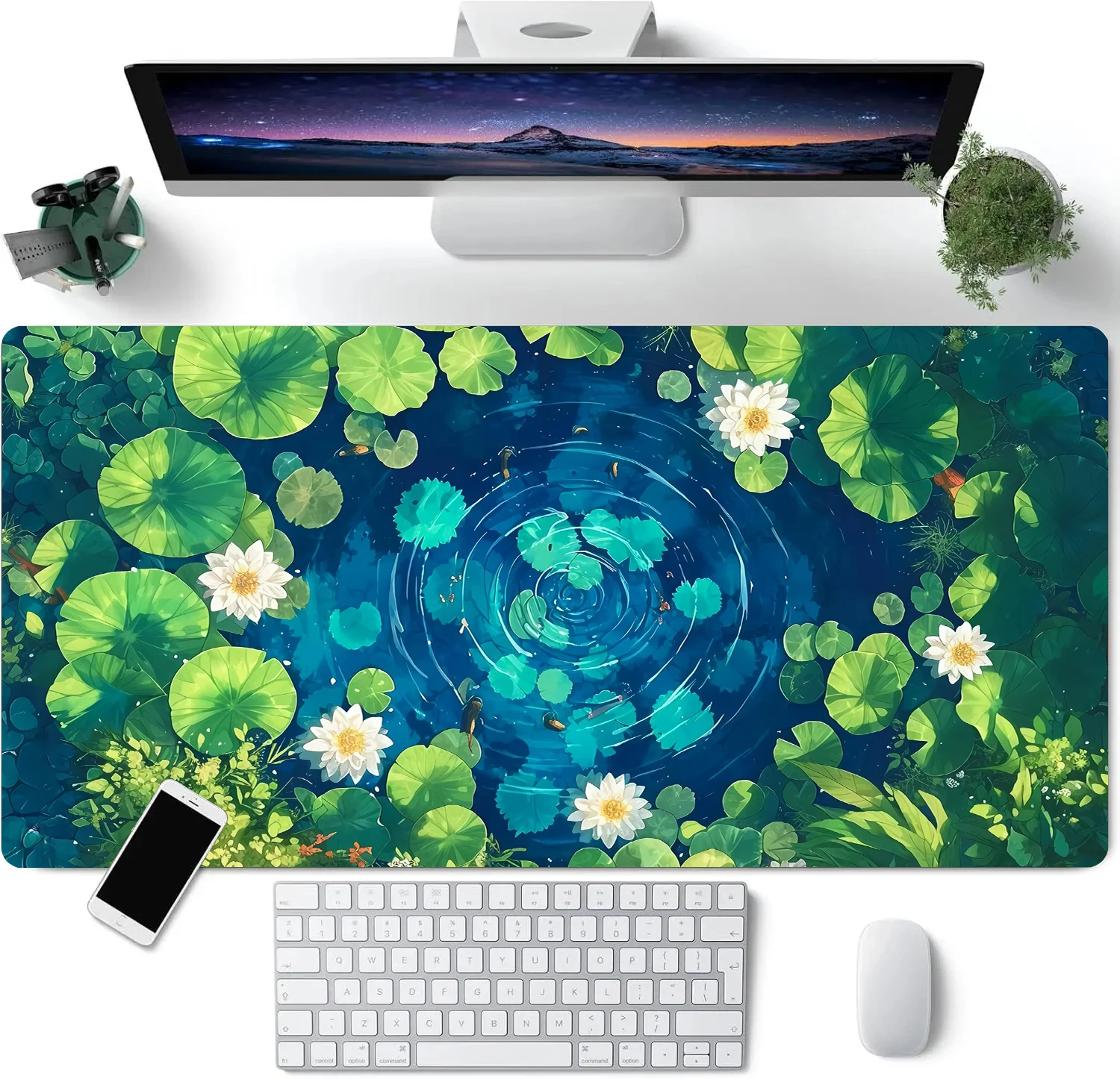 

Green Lotus Leaf Pool Anime Mouse Pad Large Computer Office Game Mat Rubber Anti-slip Gaming Accessories Keyboard Long Desk Pads