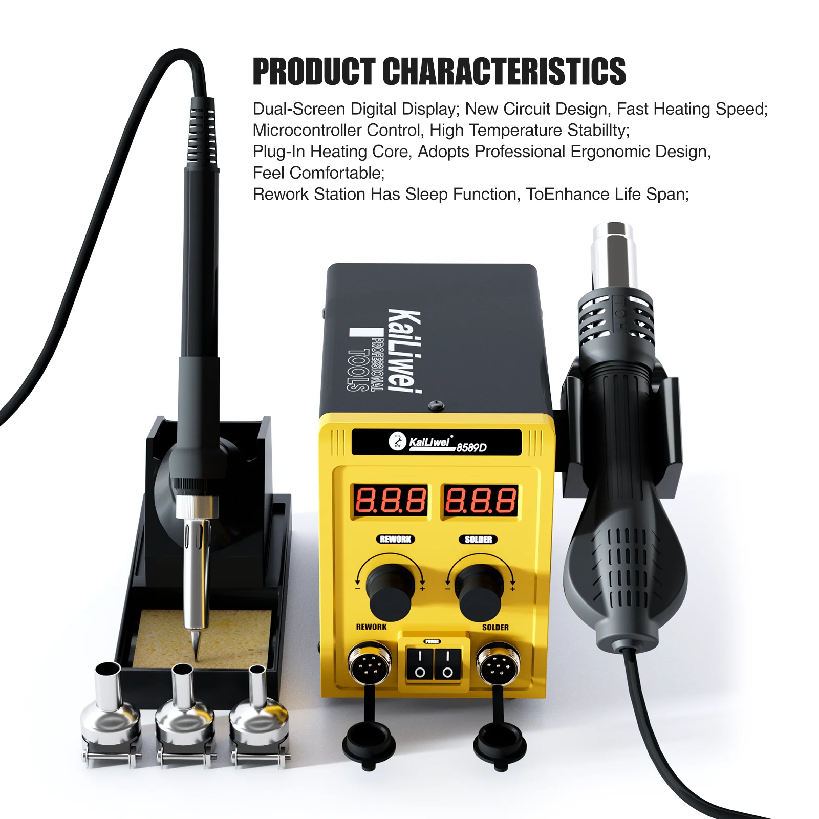 Adjustable 700W Electric 2 In 1 Digital Welding Soldering Iron Hot Air Gun Station For Mobile SMD BGA Rework Repair Tool 8589D