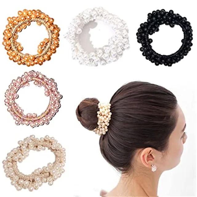 6 kolorów Kobieta Eleganckie perłowe gumki do włosów Modne koraliki Scrunchies Gumki Kucyk Akcesoria do włosów