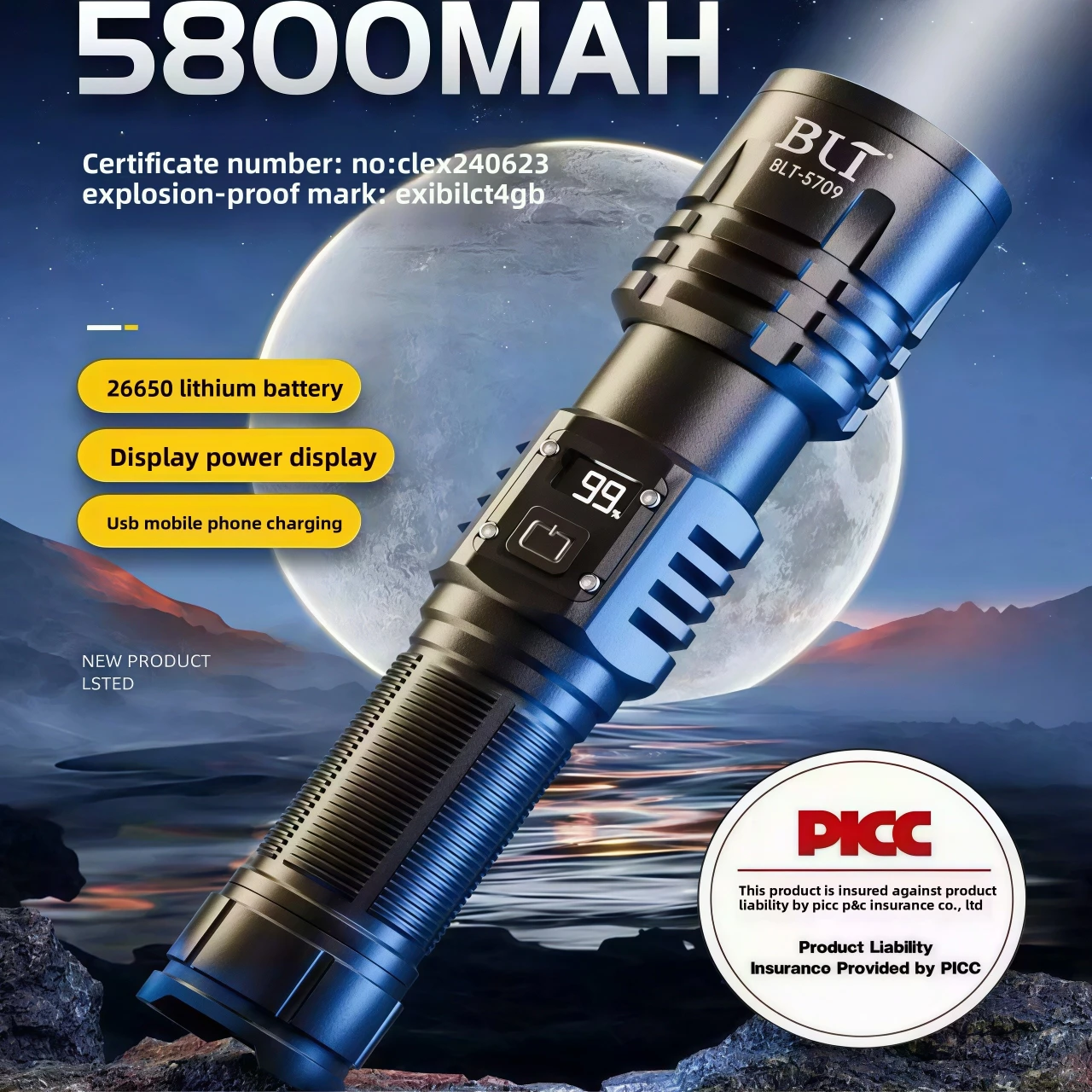 Powerful LED Flashlight USB Rechargeable Torch Super Bright Hand Light Emergency Camping Multifunctional Lantern Fishing Light