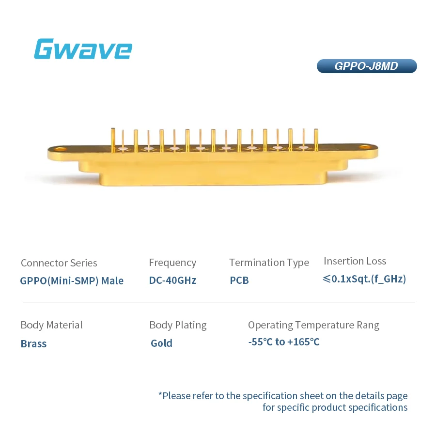 GPPO Mini-SMP Male 8-Channel RF Connector Brass DC 40GHz for PCB and RF Applications