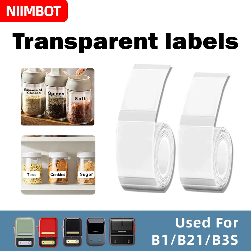 Niimbot 2Rolls Transparent Stickers Label Portable Printer Thermal Label Waterproof Stickers Fast Printing For B1/B21/B3S/B203