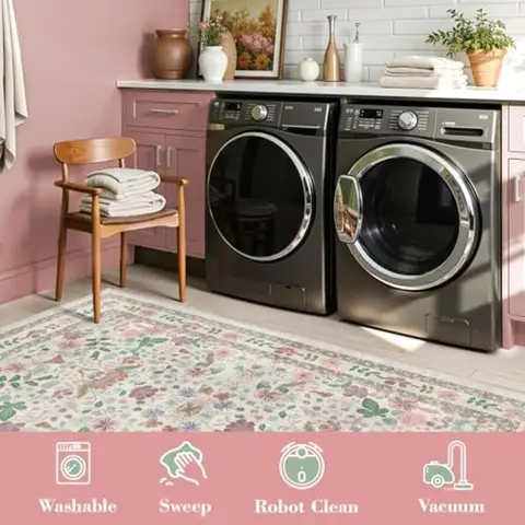 Stora blommiga tvättbara mattor 9x12 för vardagsrum Vintage Boho halkfri sovrumsmatta mjuk låg lugg tunn golvmatta inomhus för 12 best sales boho matta - №4