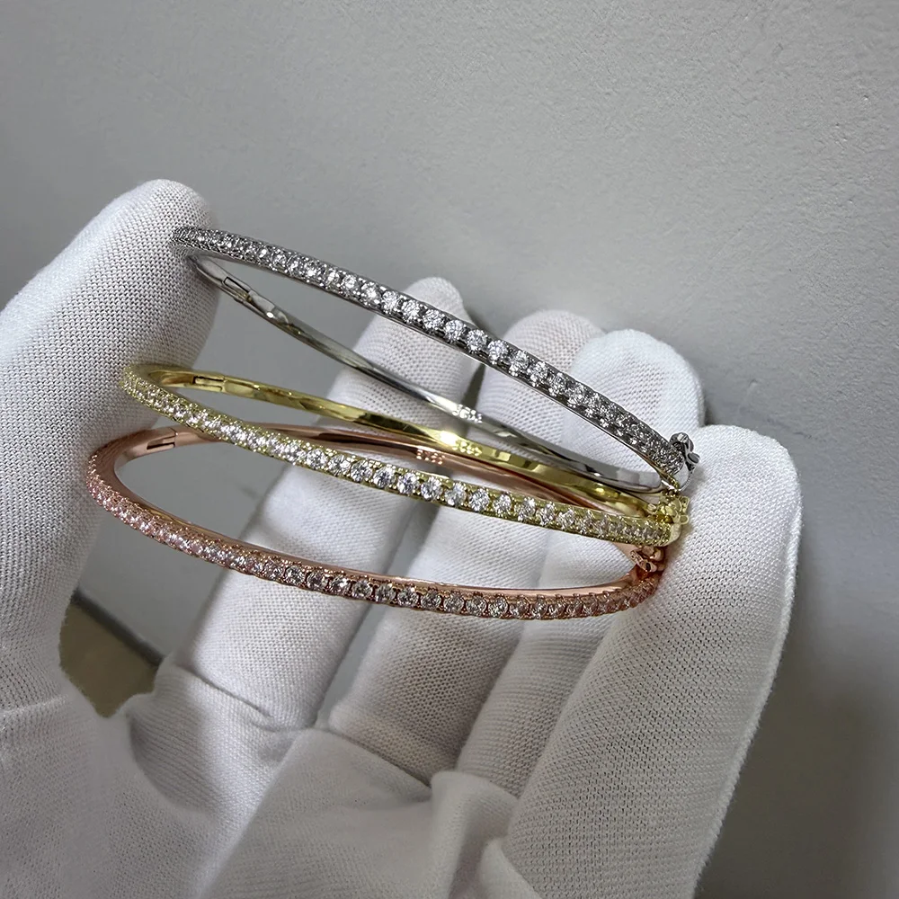 Top Quality S925 Sterling Silver Tennis Sporty Bangle Zircon Rivet Design Fashion Jewelry For Women For Wedding For Gift Bangle