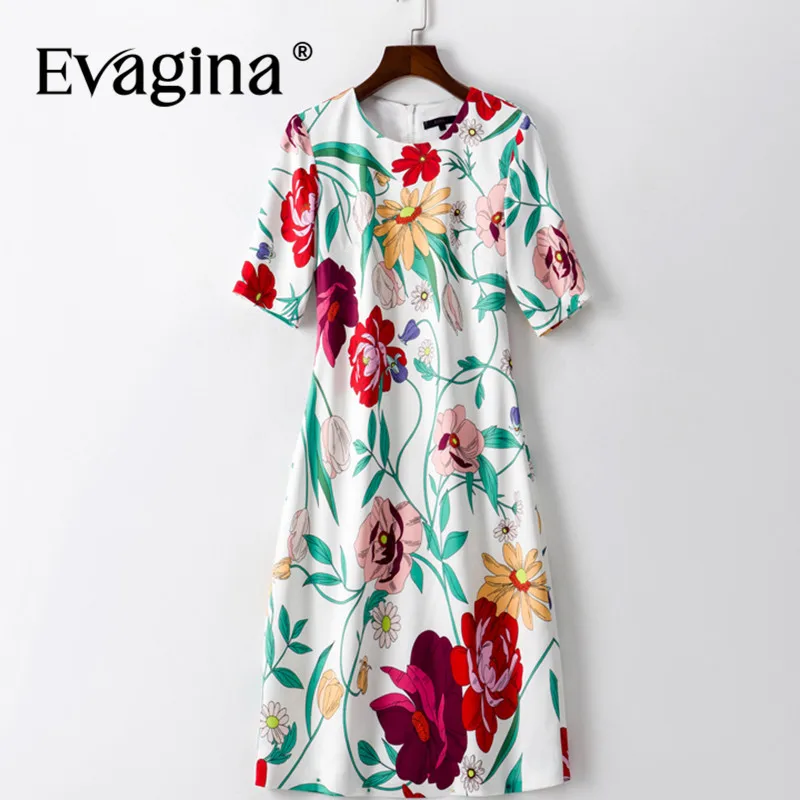 

Evagina Fashion Spring Summer Women's Dress Short Sleeved Flower Print Slim Casual Holiday Party Mini Dresses