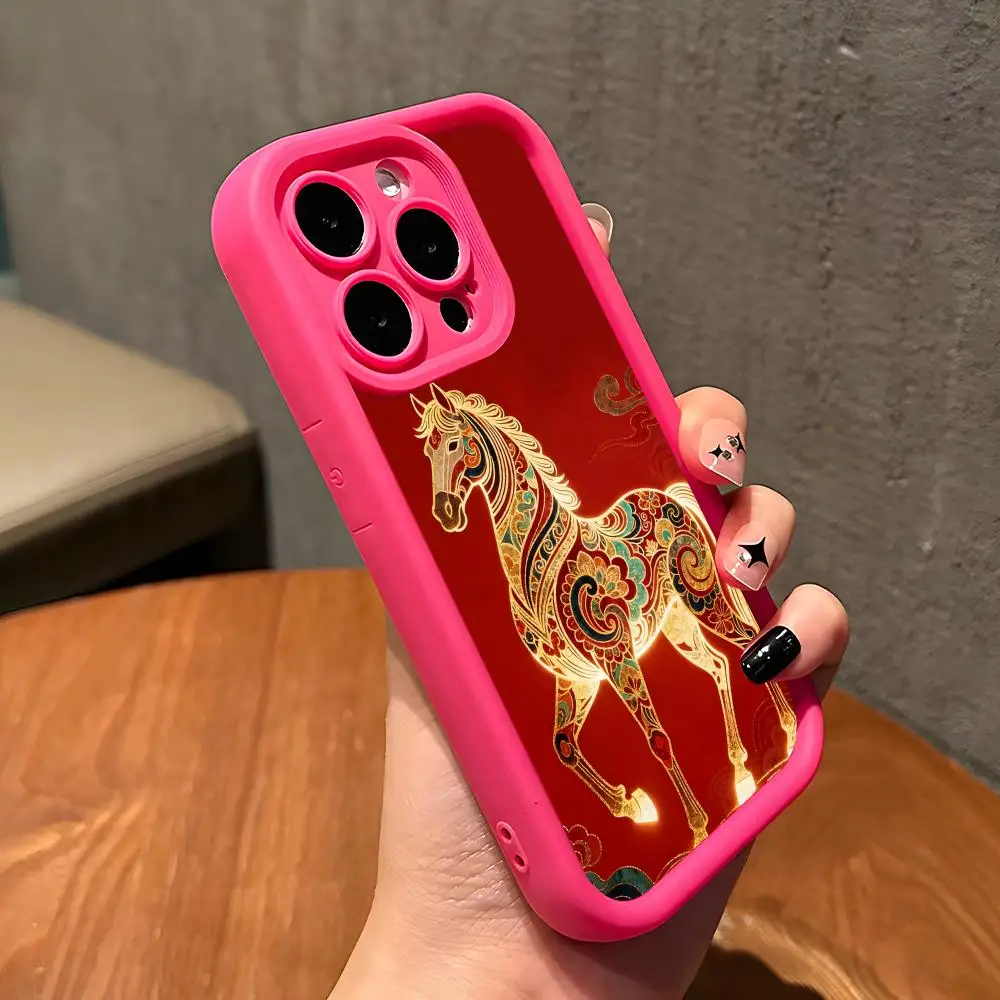

Golden Horse Year Mobile Phone Case for iPhone 17 16 15 14 13 12 11 Air Pro Max Plus Thicken TPU Colorful Cover Cover Cellphones