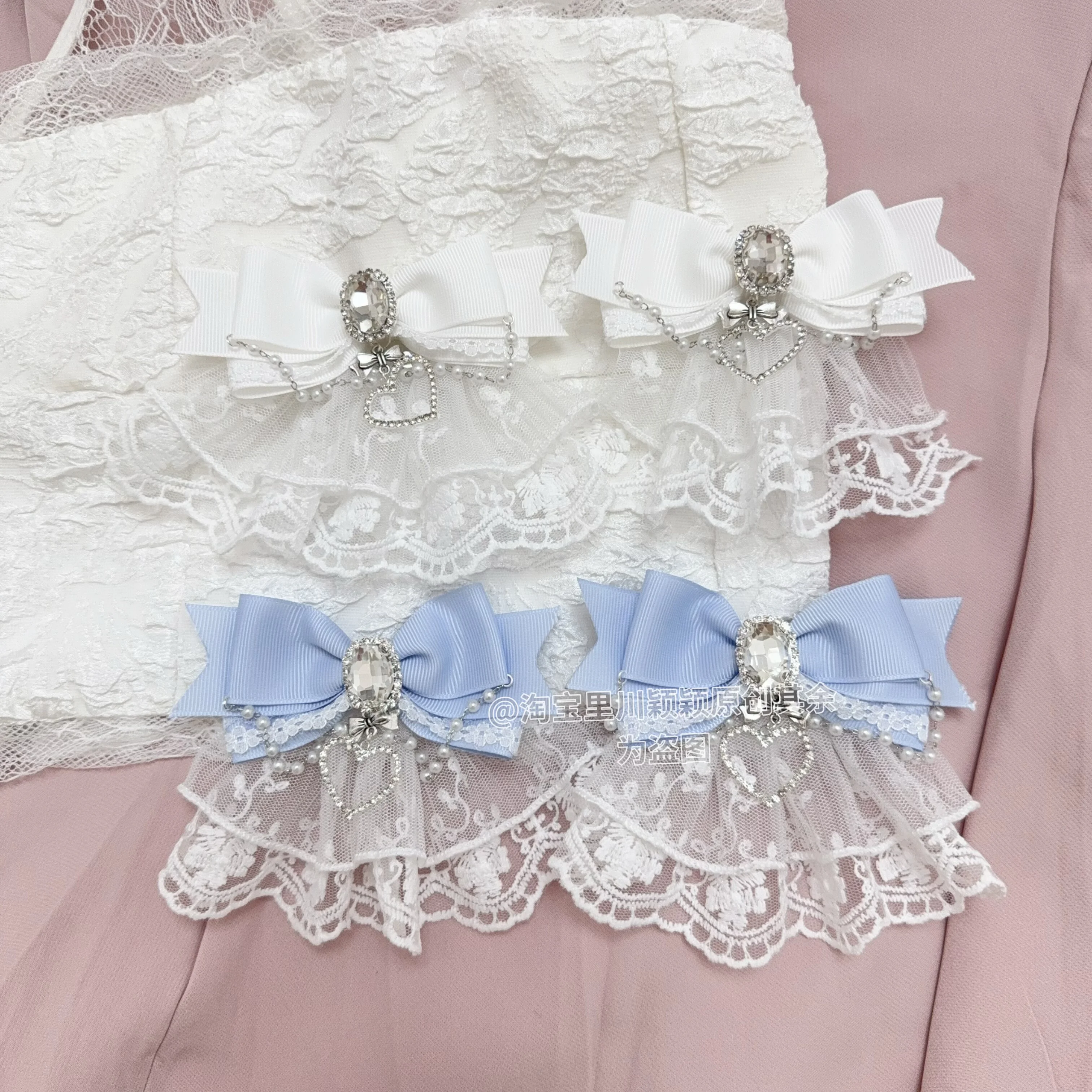 Handmade Japanese Mass-produced Lolita Bow Lace Rhinestone Double Ponytail Jewelry Pendant Exquisite Lolita Hair Accessories
