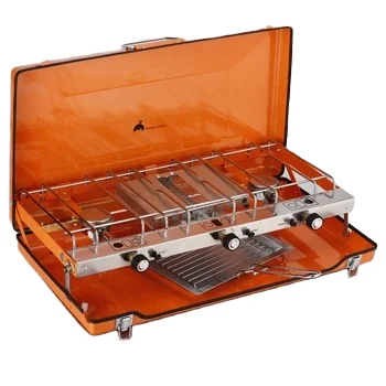 

Portable 3-Burner Gas Stove Outdoor Folding Cooktop Barbecue Grill Integrated Furnace for Camping Picnics Made Metal Butane
