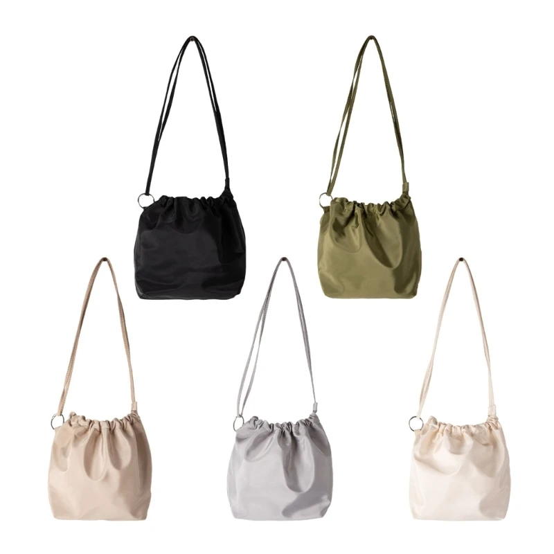 Korean Styles Students Bag for Women Trend Bucket Bag Crossbody Bag Solid Color Bag Pleated Shoulder Bag