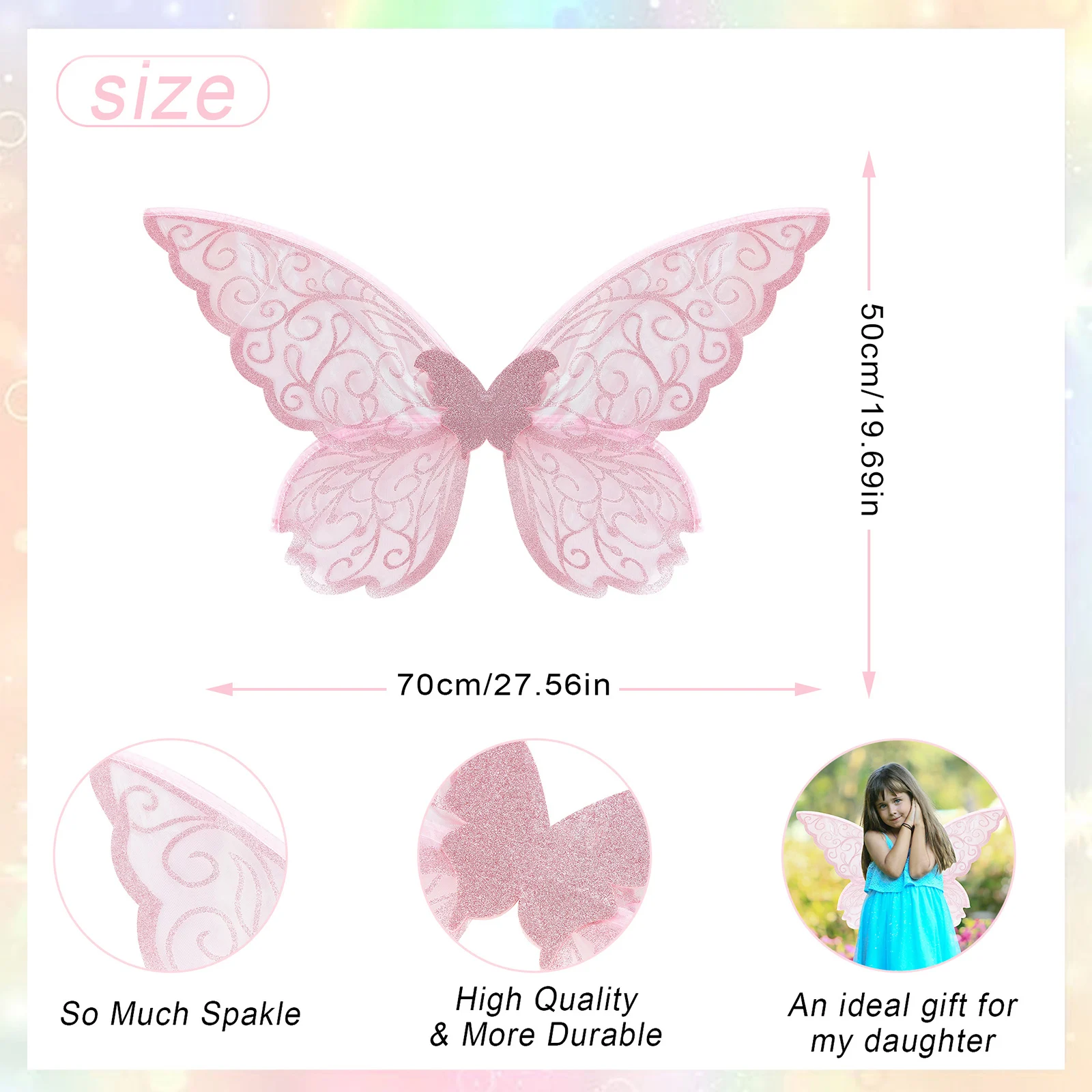 생일 테마 파티를위한 나비 날개 코스프레 소품 여자를위한 댄스 파티 요정 날개 반짝이 의상 액세서리
