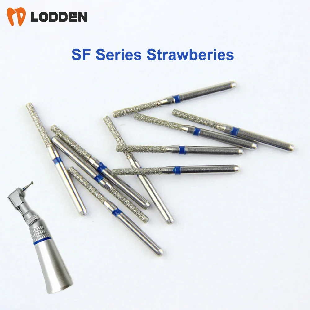 10pcs SF Dental Diamond Burs Flat End Cylinder for High Speed Handpiece Polishing Smoothing Drill Kit SF Series Strawberries Bur