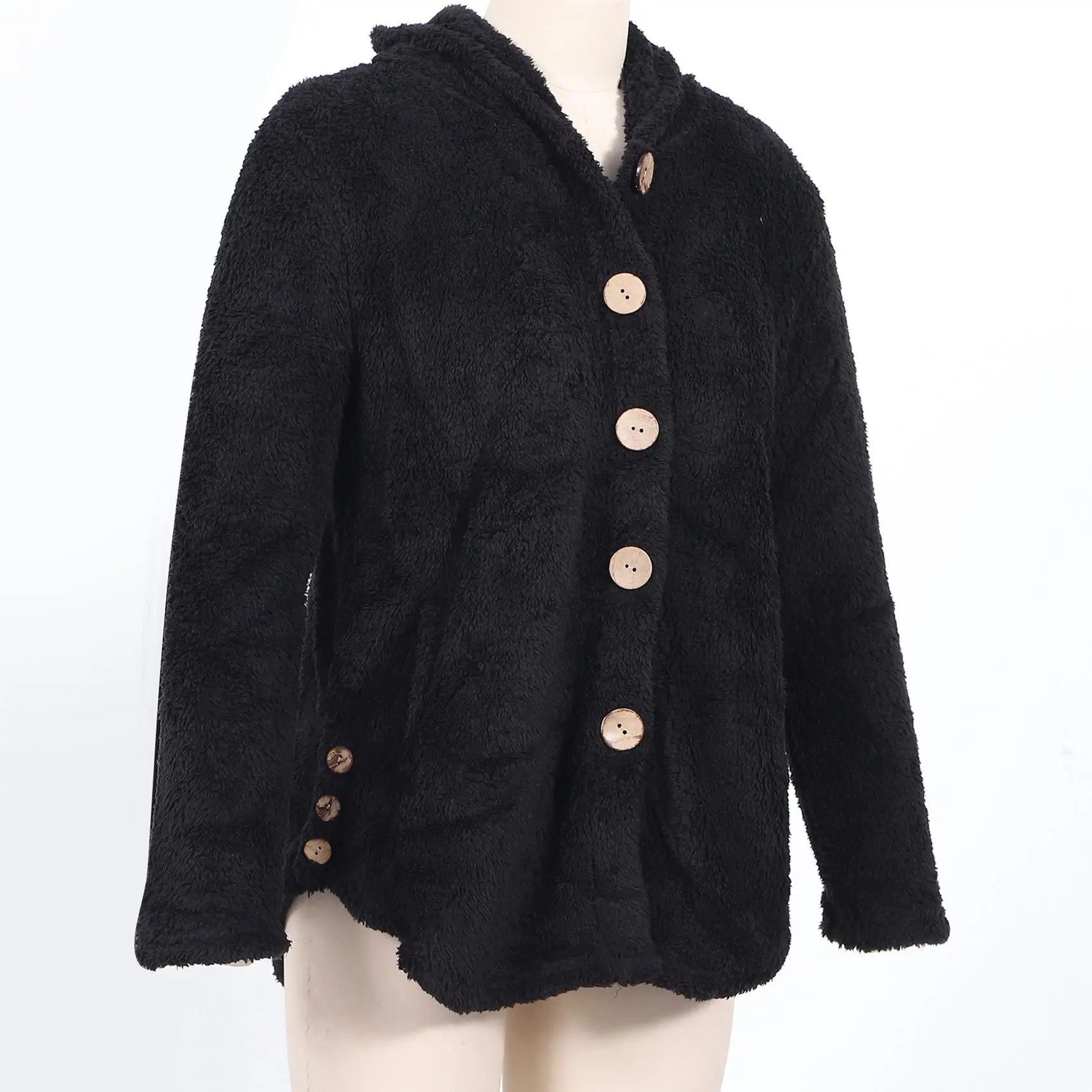 Manteau en peluche à capuche pour femme, cardigan bouton, veste d'extérieur, taille surdimensionnée, hiver