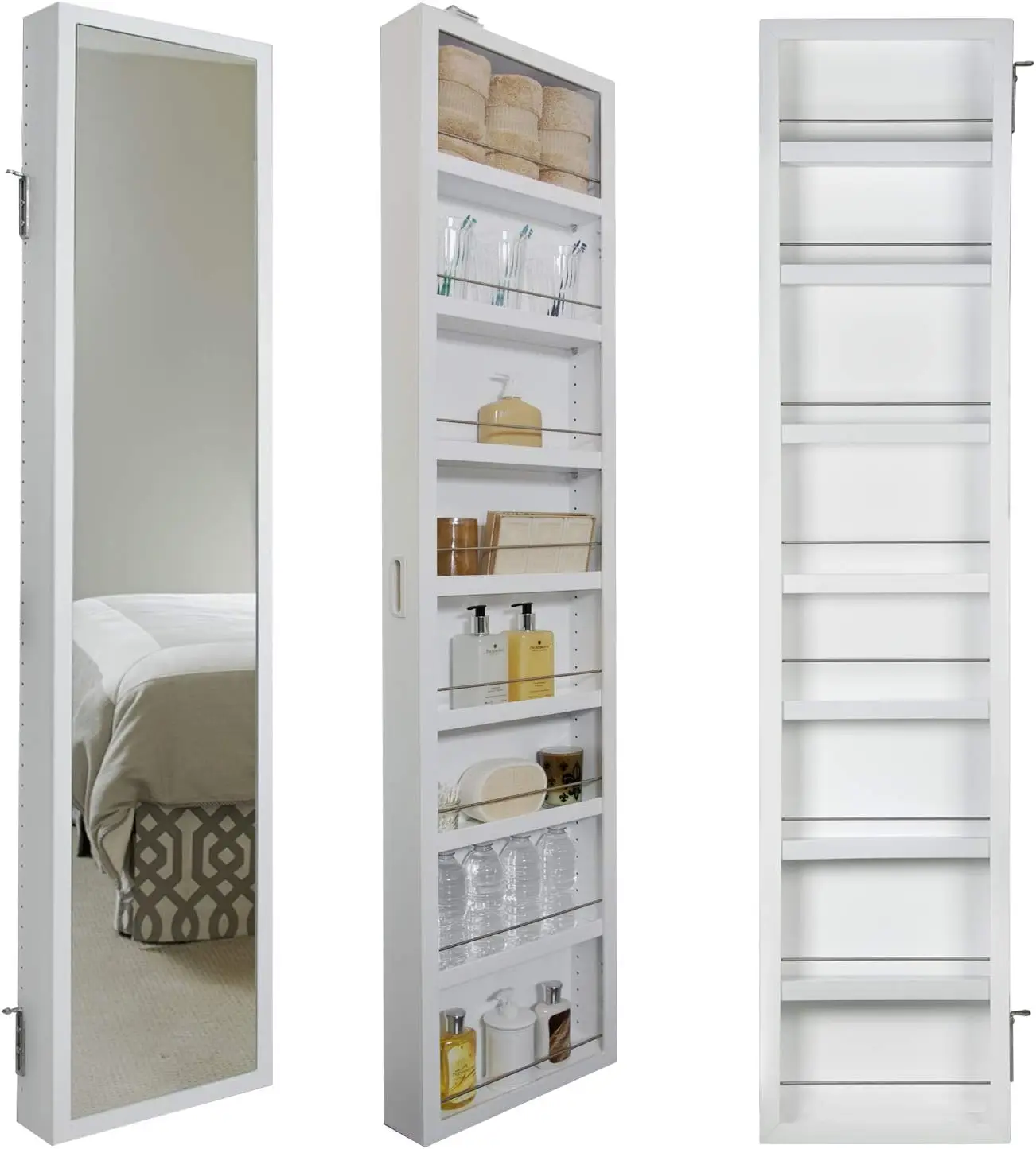 Deluxe Mirrored Behind The Door Adjustable Medicine Cabinet, Kitchen & Bathroom Storage Cabinet