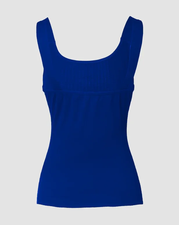 Schmal geschnittenes Tanktop mit Strass – ärmellose Bluse mit hohem Stretchanteil und Rundhalsausschnitt, einfarbiges, nicht rückenfreies Oberteil, geeignet für den Frühling – Detail 2