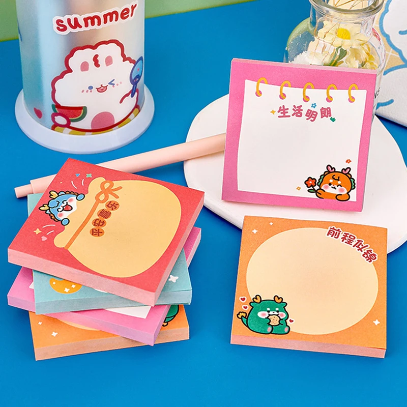 Cute Animal Sticky Notes Notepad, Message Notebook, Cartoon Dinosaur, Artigos de papelaria, Alta Aparência, 50 Folhas