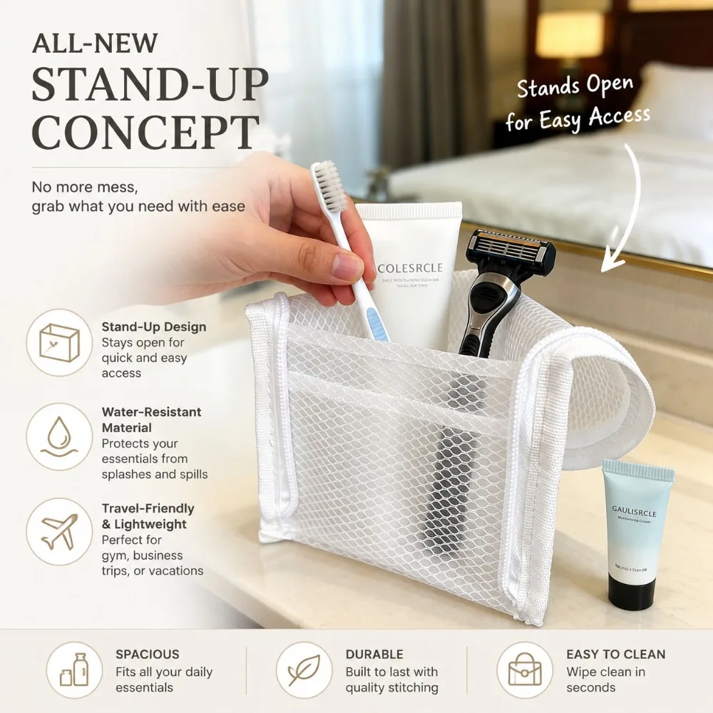Portable Waterproof Travel Cosmetic Bag  Mesh Toiletry Bag Toothbrush Storage Box Folding Zipper Travel Makeup Brush Bag
