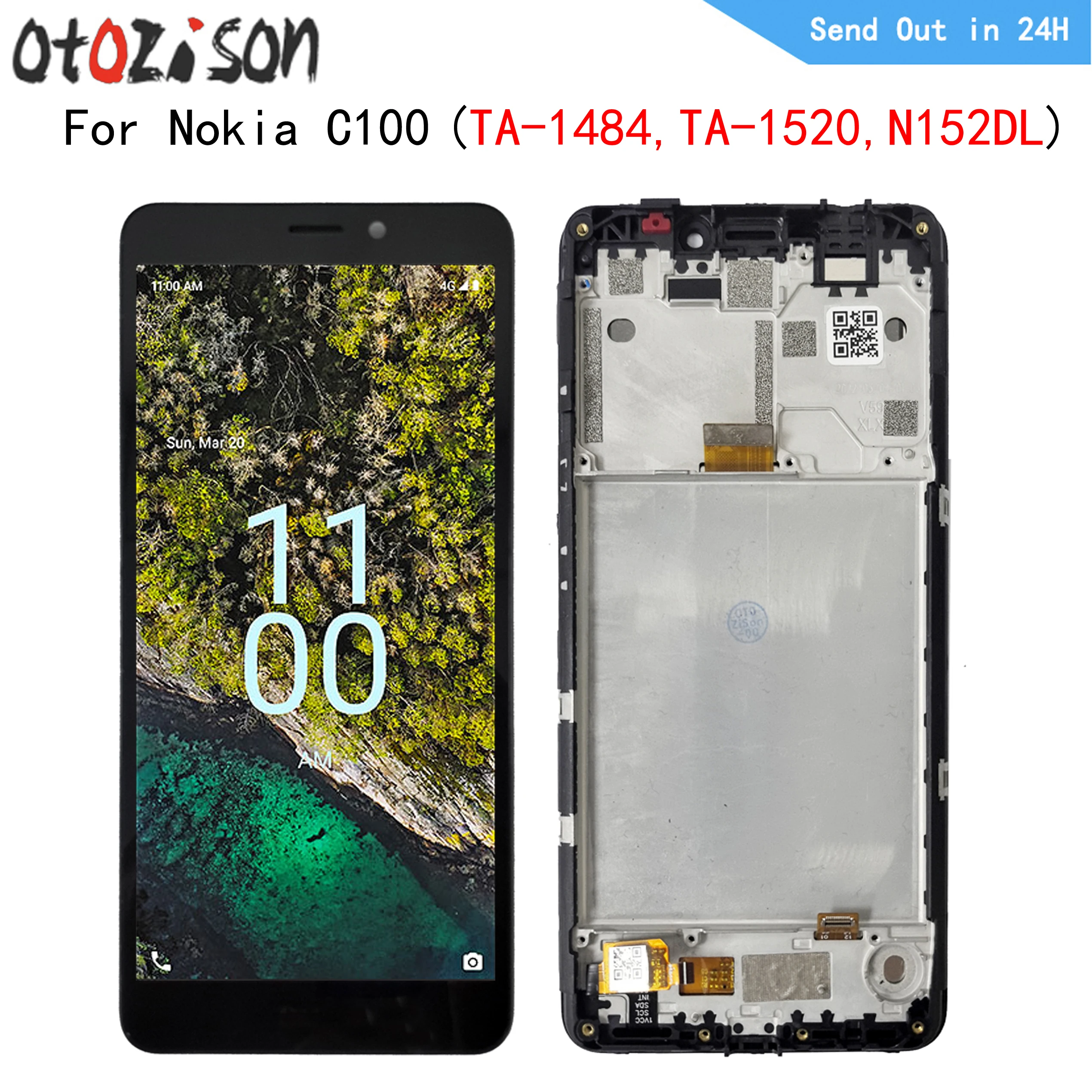 Para nokia c100 display lcd ips para nokia c100 ta-1484, ta-1520, n152dl digitador do painel de toque da tela lcd com montagem do quadro