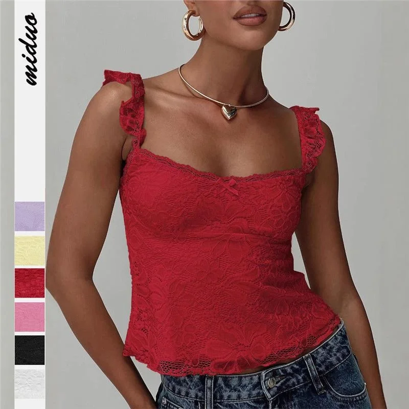 

Sexy Y2K Faion Women's Lace Patchwork Strap Vest Spring Summer New Arrival Spicy Girl Cross-Border Clothing Seven Sve Le...