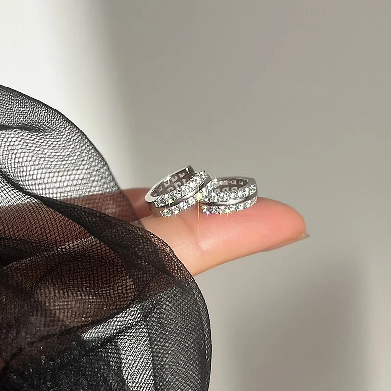 Shiny Fashion 925 Sterling Silver Full Zircon Small Round Hoop Earrings for Woman Korean Designer Jewelry Accessories Colorfast