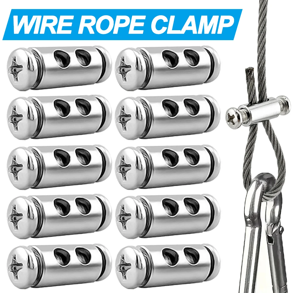 10PCS For 2/3mm Adjustable Wire Rope Clip Double Hole Cable Clamp Thread Locker Clamps Cross Screw Fixing Hardware Accessories