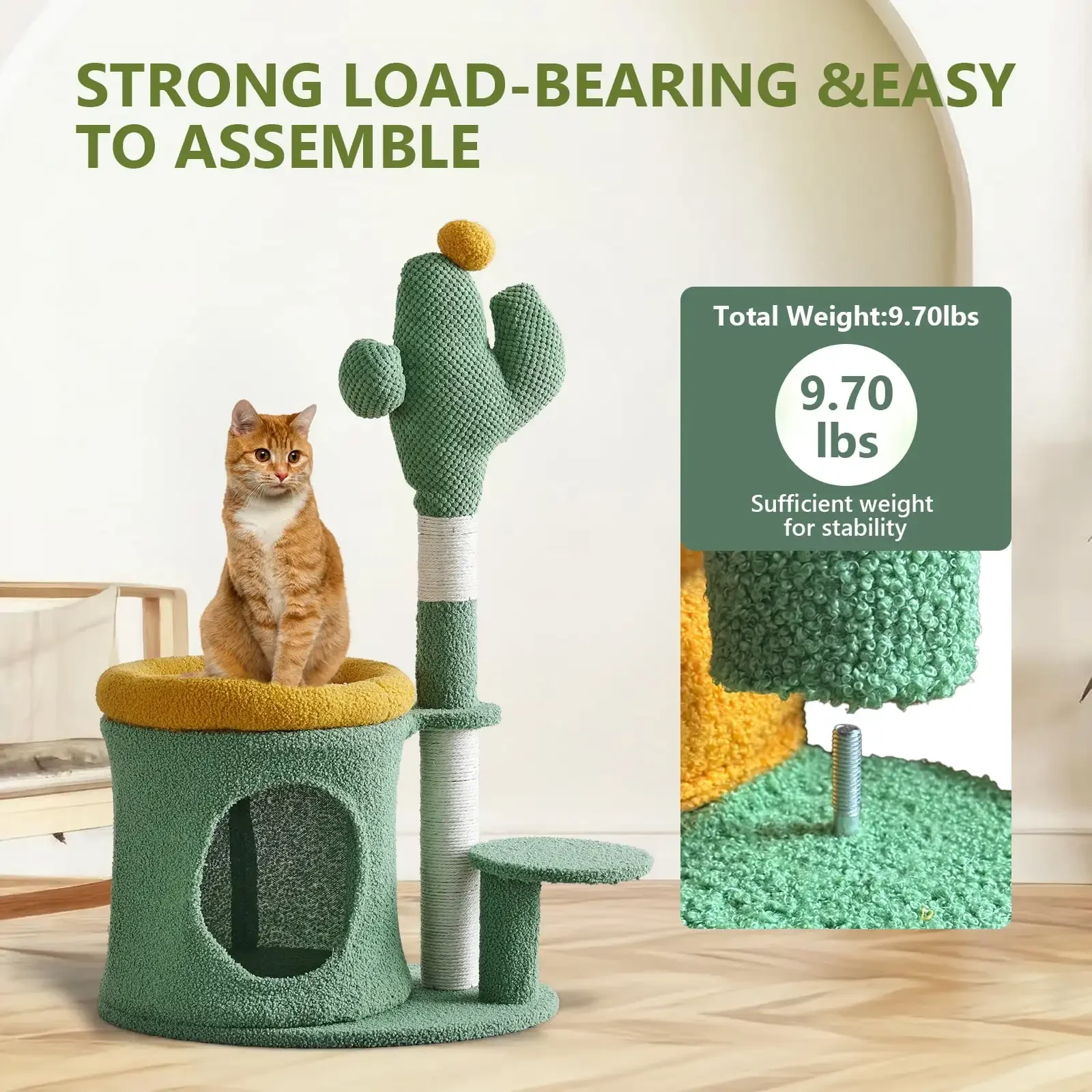 32" Cat Tree,Cat Tower with Cactus Cat Scratching Post,Cozy Cat House for Indoor Cats,Green