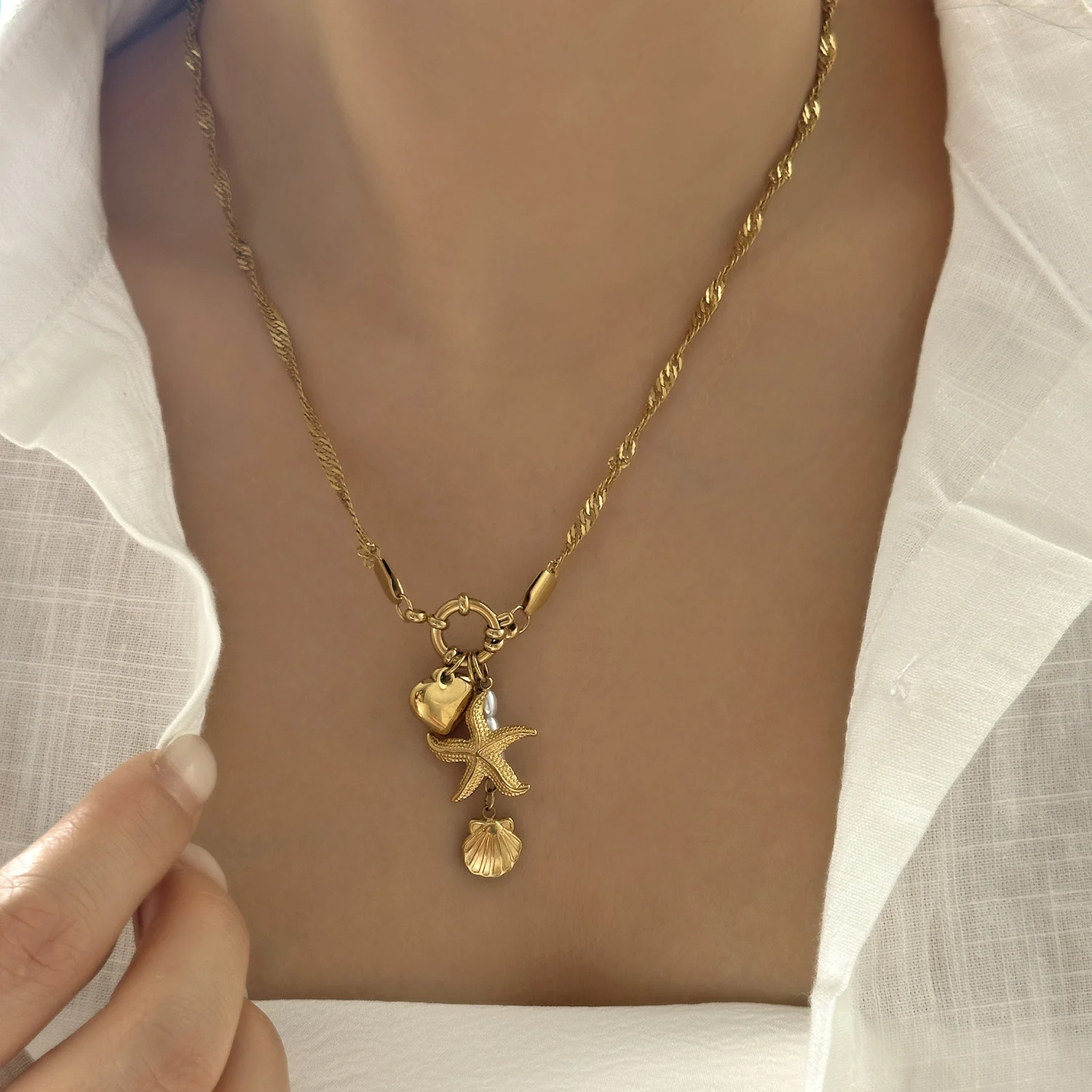 Mode Edelstahl Metall Conch Halsketten für Frauen Nette Shell Quaste Keramik Fisch Halsketten Party Täglichen Schmuck Geschenke – Detail 14